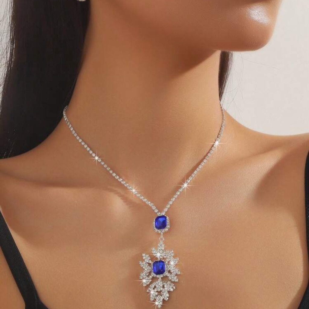 1pc Fashionable Women's Multicolor Geometric Teardrop Crystal Collar Necklace